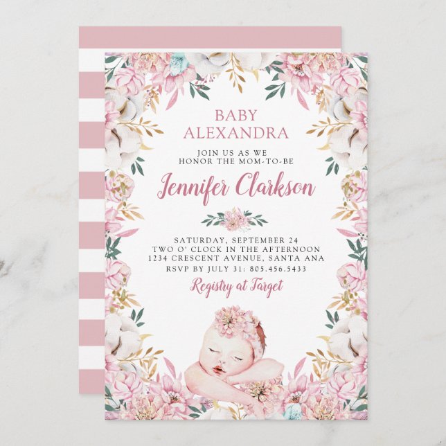 Newborn Floral Baby Shower Invitation (Front/Back)