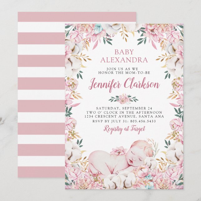 Newborn Floral Baby Shower Invitation (Front/Back)