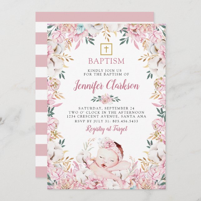 Newborn Floral Baptism Invitation (Front/Back)