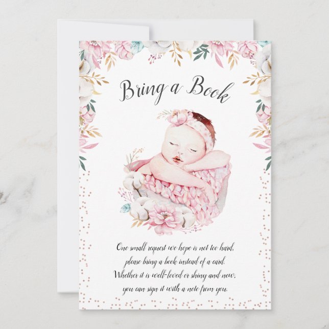 Newborn Floral Bring a Book Invitation (Front)