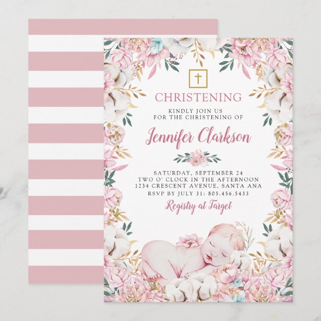 Newborn Floral Christening Invitation (Front/Back)