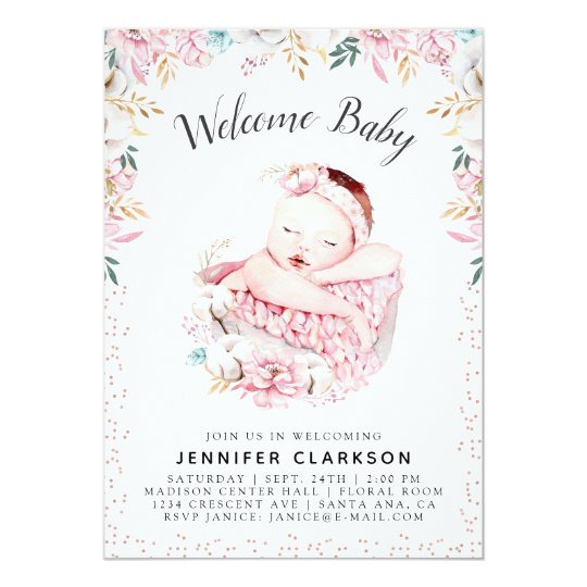 Newborn Floral Welcome Baby Invitation | Zazzle.com