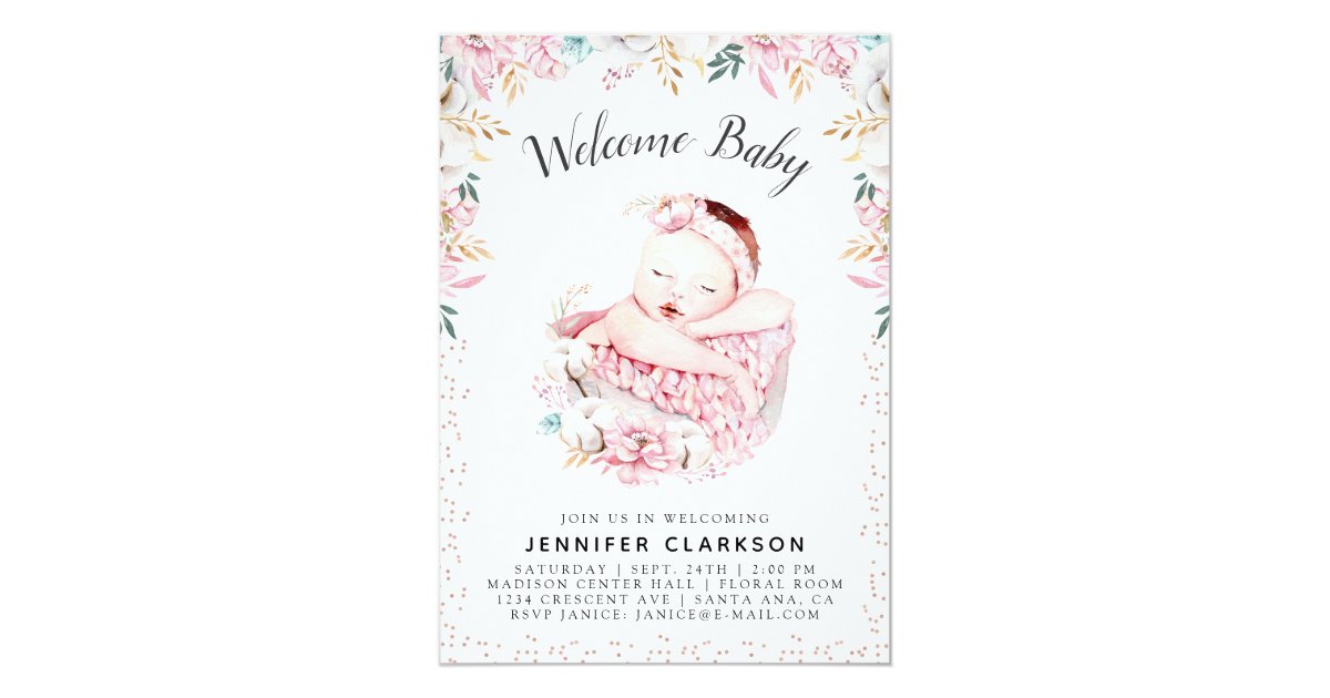 Newborn Floral Welcome Baby Invitation | Zazzle.com