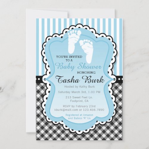 Newborn Footprint Blue Baby Shower Invitation