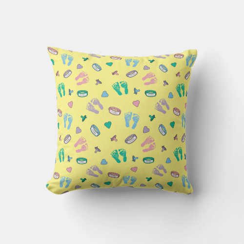 Newborn Footprints Binkies and ID pattern Throw Pillow