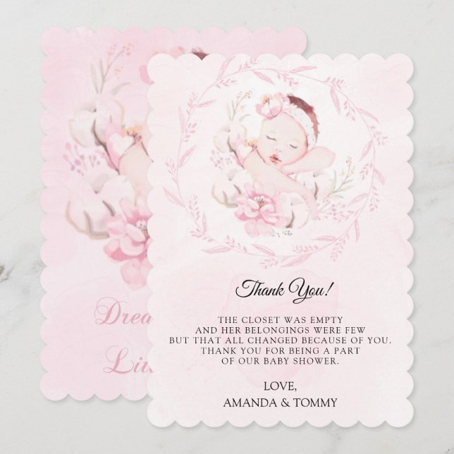 Newborn Girl Baby Shower Thank You Card (Front/Back)