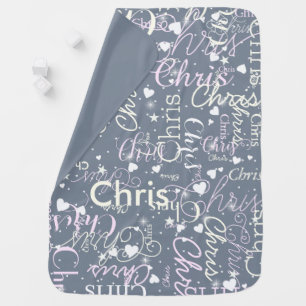 Newborn Girl Name Personalized Grayish Dusty Blue Baby Blanket