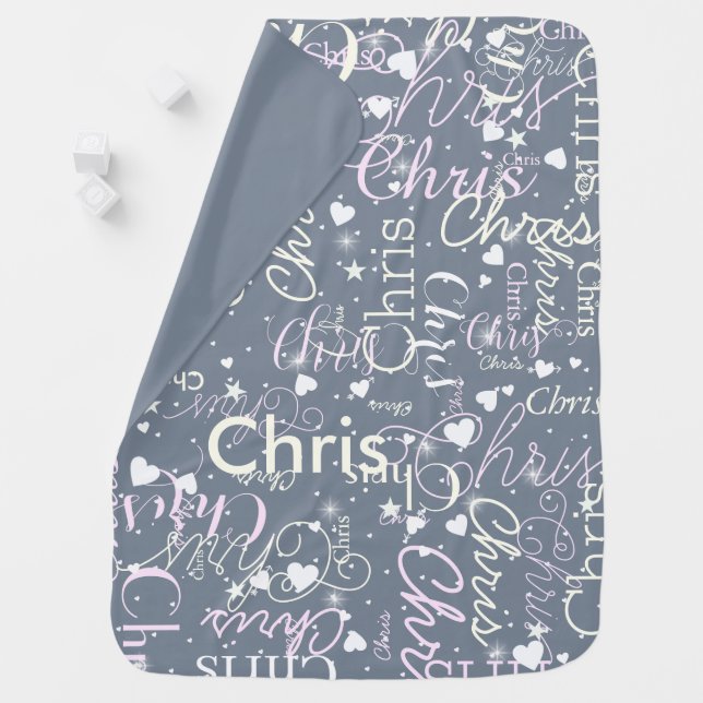 Newborn Girl Name Personalized Grayish Dusty Blue Baby Blanket (In Situ)