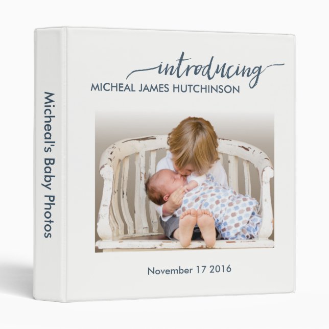 Newborn Girl Or Boy White Baby Photo Album 3 Ring Binder (Front/Spine)