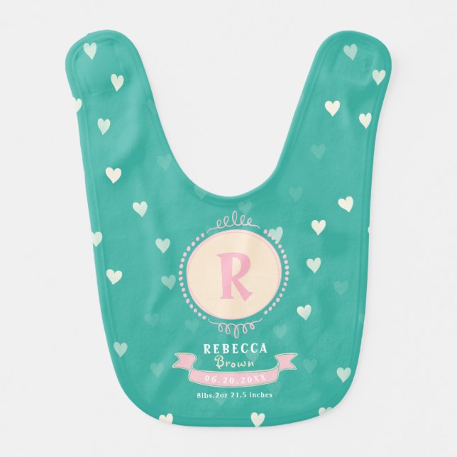 Newborn girl personalized baby keepsakes monogram baby bib (Front)