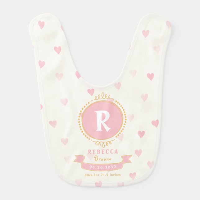 Newborn girl personalized baby keepsakes monogram baby bib (Front)
