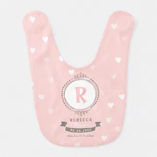 Seersucker Baby Bib for Girls Handmade Baby Bib Green & Pink Bib Seersucker Fabric Bib Personalized Baby Bib Embroidered Bib