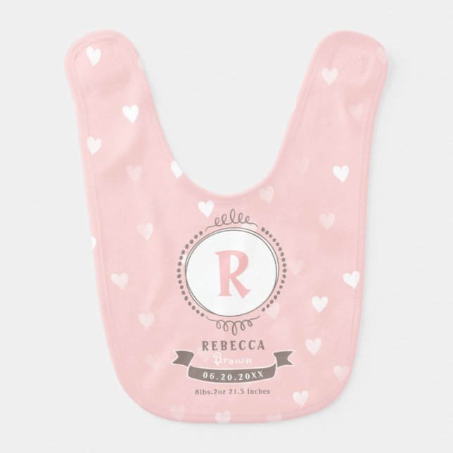 Newborn girl personalized baby keepsakes monogram bib (Front)