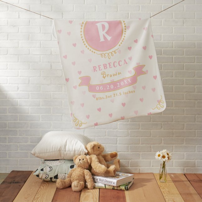 Newborn girl personalized baby keepsakes monogram blanket (In Situ)