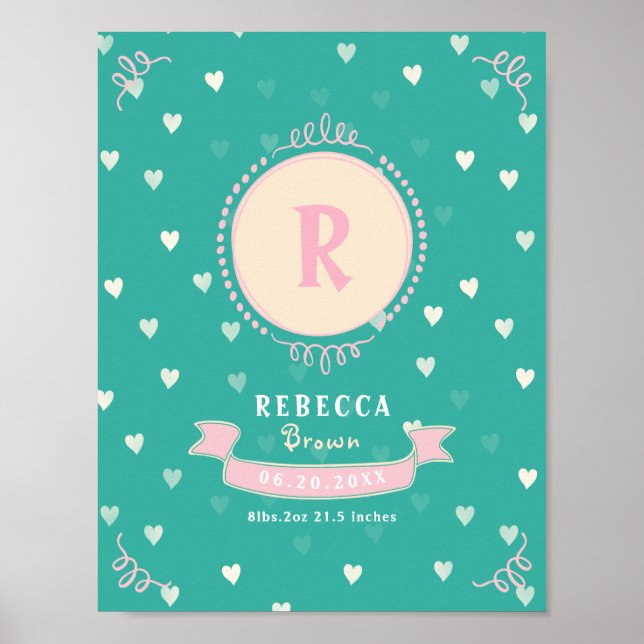 Newborn girl personalized baby keepsakes monogram poster (Front)
