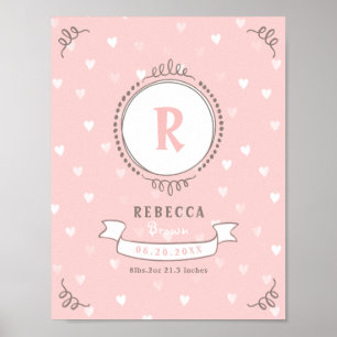 Newborn girl personalized baby keepsakes monogram poster