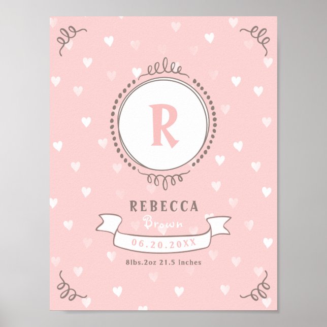 Newborn girl personalized baby keepsakes monogram poster (Front)