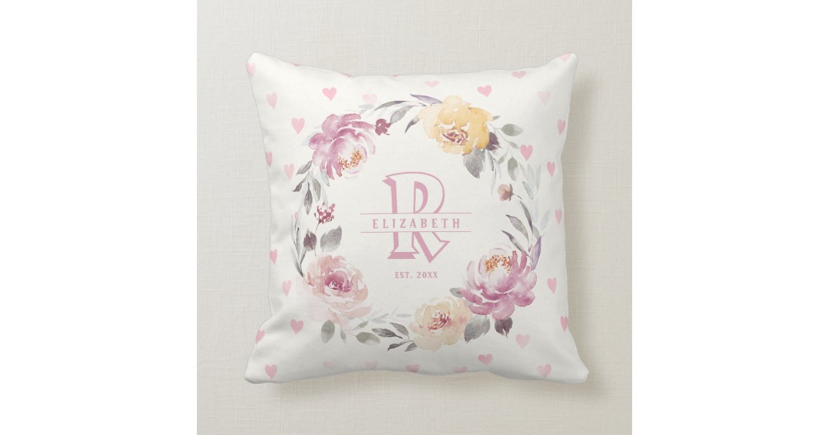Newborn Girl Personalized Baby Keepsakes Monogram Throw Pillow