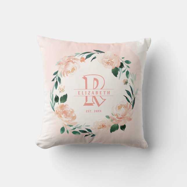 Newborn girl personalized baby keepsakes monogram throw pillow (Front)