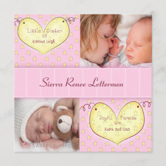Newborn Girl with Sibling Photo Birth Announcement