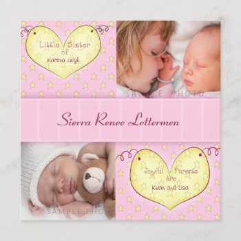 Newborn Girl With Sibling Photo Birth Announcement by PaperExpressions at Zazzle