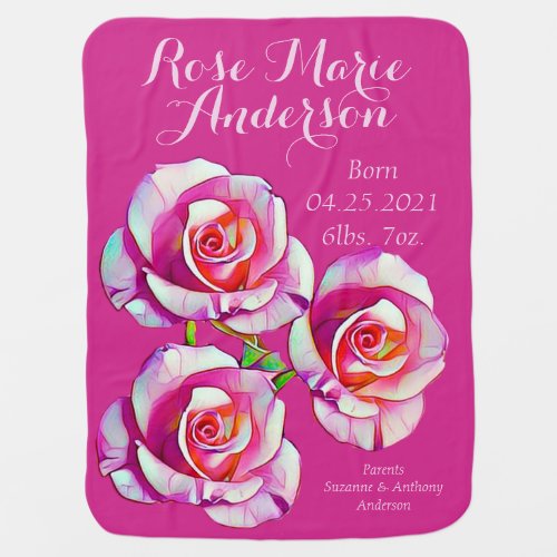 Newborn Girls Personalized Rose Keepsake Baby Blanket