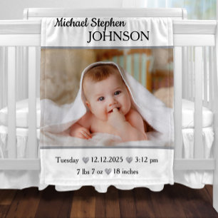 Newborn Gray Baby Boy Photo with Stats  Blanket