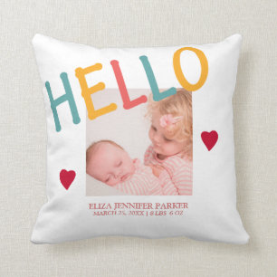 Newborn HELLO typography photo collage nursery Throw Pillow