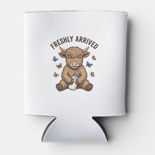 Newborn Highland Calf Baby Announcement Design Can Cooler