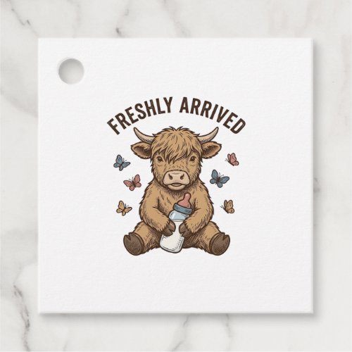 Newborn Highland Calf Baby Announcement Design Favor Tags