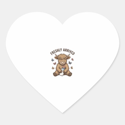 Newborn Highland Calf Baby Announcement Design Heart Sticker