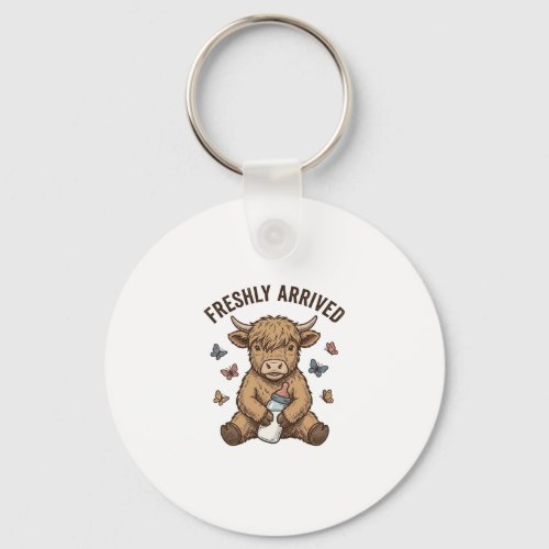 Newborn Highland Calf Baby Announcement Design Keychain