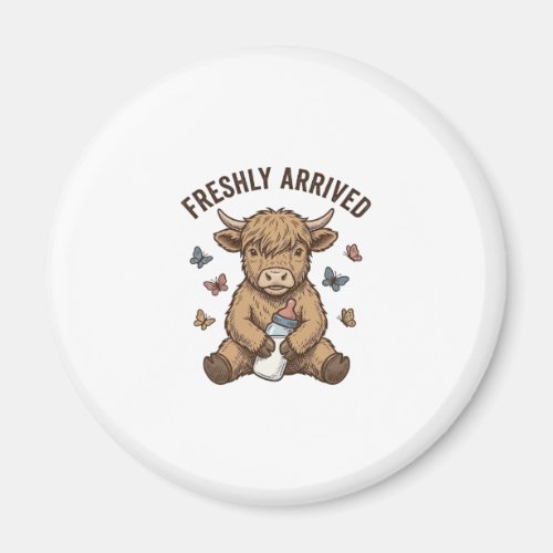 Newborn Highland Calf Baby Announcement Design Magnet