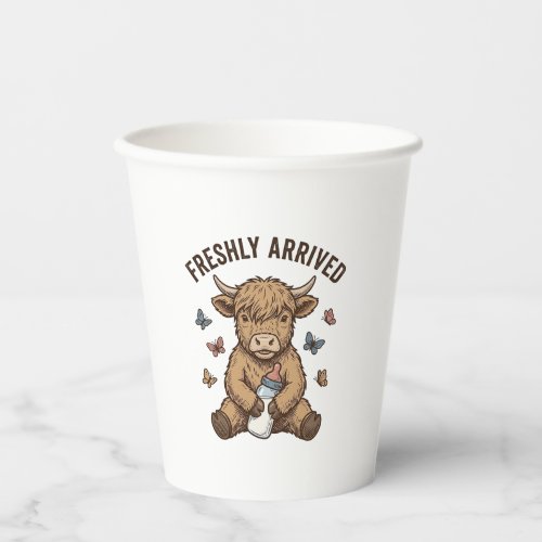 Newborn Highland Calf Baby Announcement Design Paper Cups