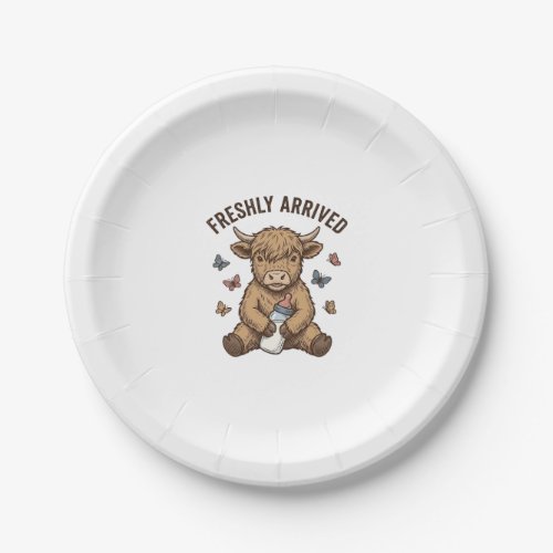 Newborn Highland Calf Baby Announcement Design Paper Plates