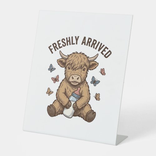 Newborn Highland Calf Baby Announcement Design Pedestal Sign