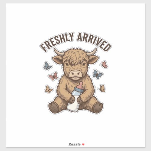 Newborn Highland Calf Baby Announcement Design Sticker
