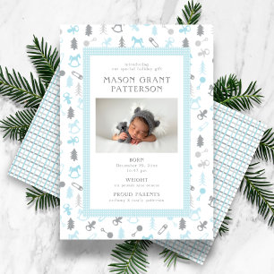 Newborn Holiday Photo Aqua Gray Card
