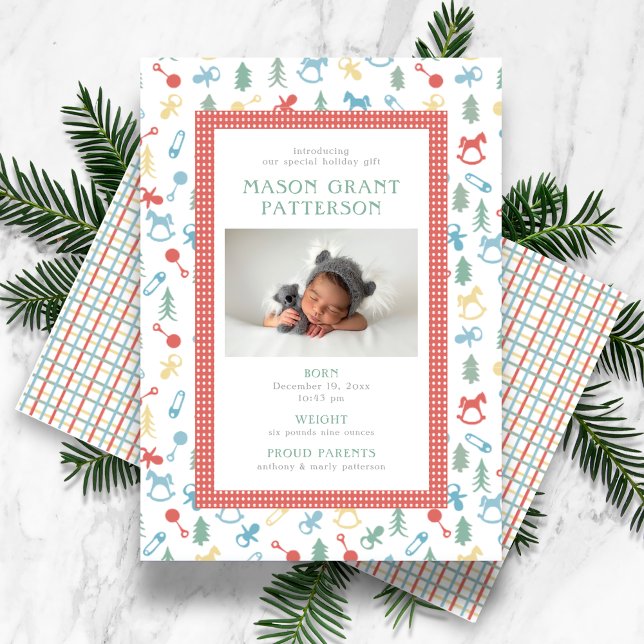 Newborn Holiday Photo Colorful Card (Creator Uploaded)