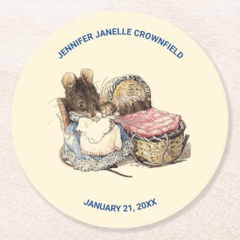 Newborn House Mouse Round Paper Coaster by kidslife at Zazzle