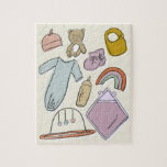 Newborn Illustrations Jigsaw Puzzle<br><div class="desc">Darling newborn themed illustrations pop atop this jigsaw puzzle. The perfect party favor or gift to the mom-to-be to treasure the sweetest baby shower forever.</div>