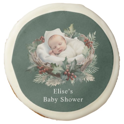 Newborn in a Christmas Basket Baby Shower Sugar Cookie