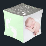 "Newborn Memories" Personalized Baby Boy Pouf Pill<br><div class="desc">Celebrate the magic of a new arrival with our "Newborn Memories" Personalized Pouf Pillow Cube. This delightful pillow cube offers a special way to commemorate baby boy's birth details, creating a gift that family and friends will treasure. Our best-selling design comes in a gentle pastel green and grey palette, customizable...</div>