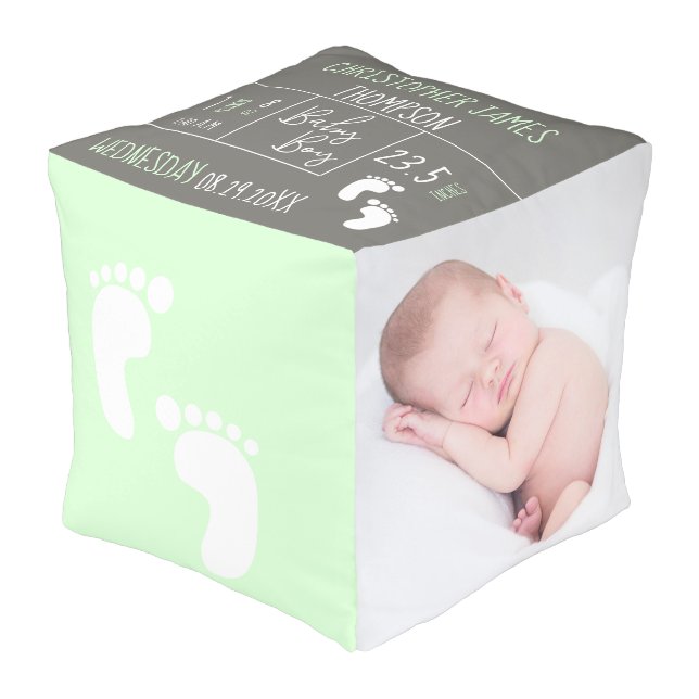 "Newborn Memories" Personalized Baby Boy Pouf Pill (Angled Front)