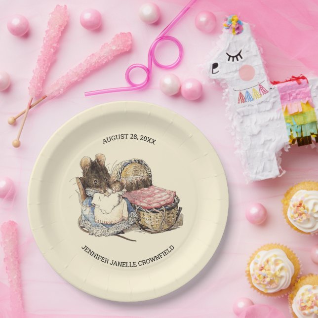 Newborn Mouse and Mother Baby Shower Paper Plates (Party)