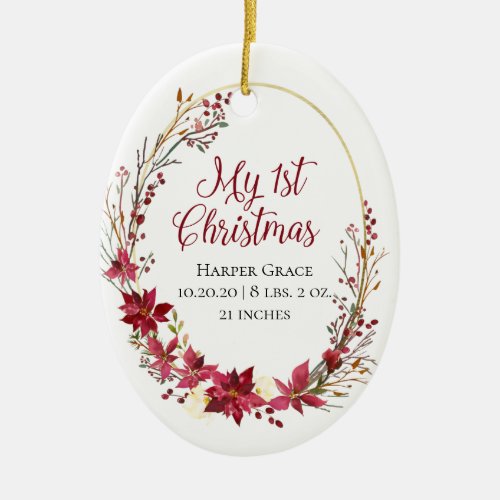 Newborn My First Christmas Floral Ceramic Ornament