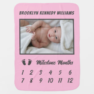 Newborn Name Custom Photo Milestone New Baby Month Blanket