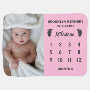 Newborn Name New Baby Month Milestone Custom Photo Blanket