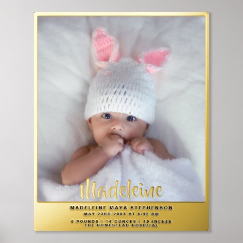 Newborn New Baby Name Photo Birth Stat Gold Silver Foil Prints