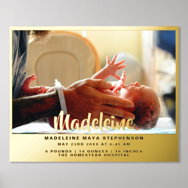 Newborn New Baby Name Photo Birth Stat Gold Silver Foil Prints (Front)
